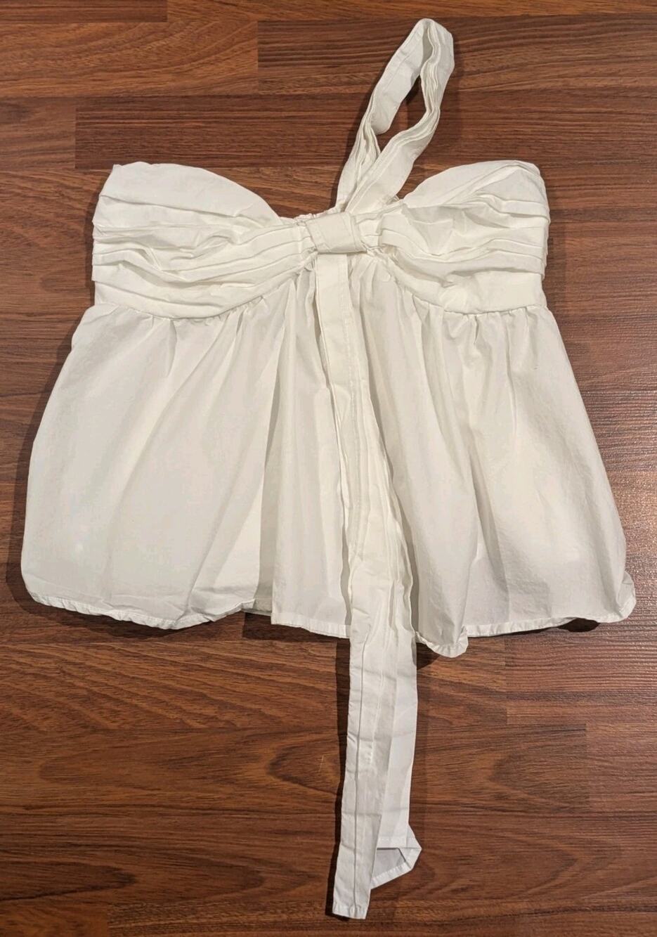 DO+BE Womens M White One Shoulder Babydoll Top Ruched Bust Tie Sash Boho
